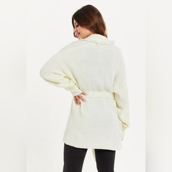 Frye Salt Breeze Cardigan Medium CreamSoft Knit Fringed Tie Waist - Picture 11 of 12